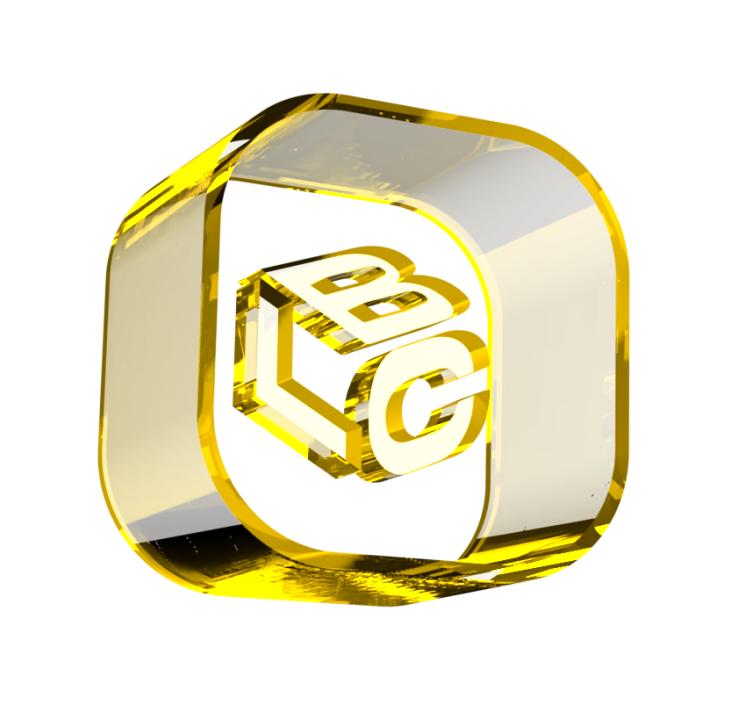 Cubo dourado translúcido com letras ABC dentro, representando SEO